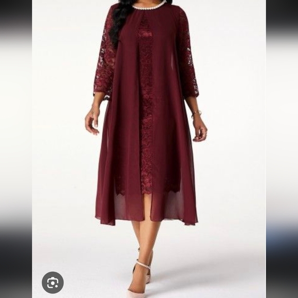 ROTITA Lace Stitching Chiffon Pearl 3/4 Sleeve Dress, Size 2X - Picture 6 of 8